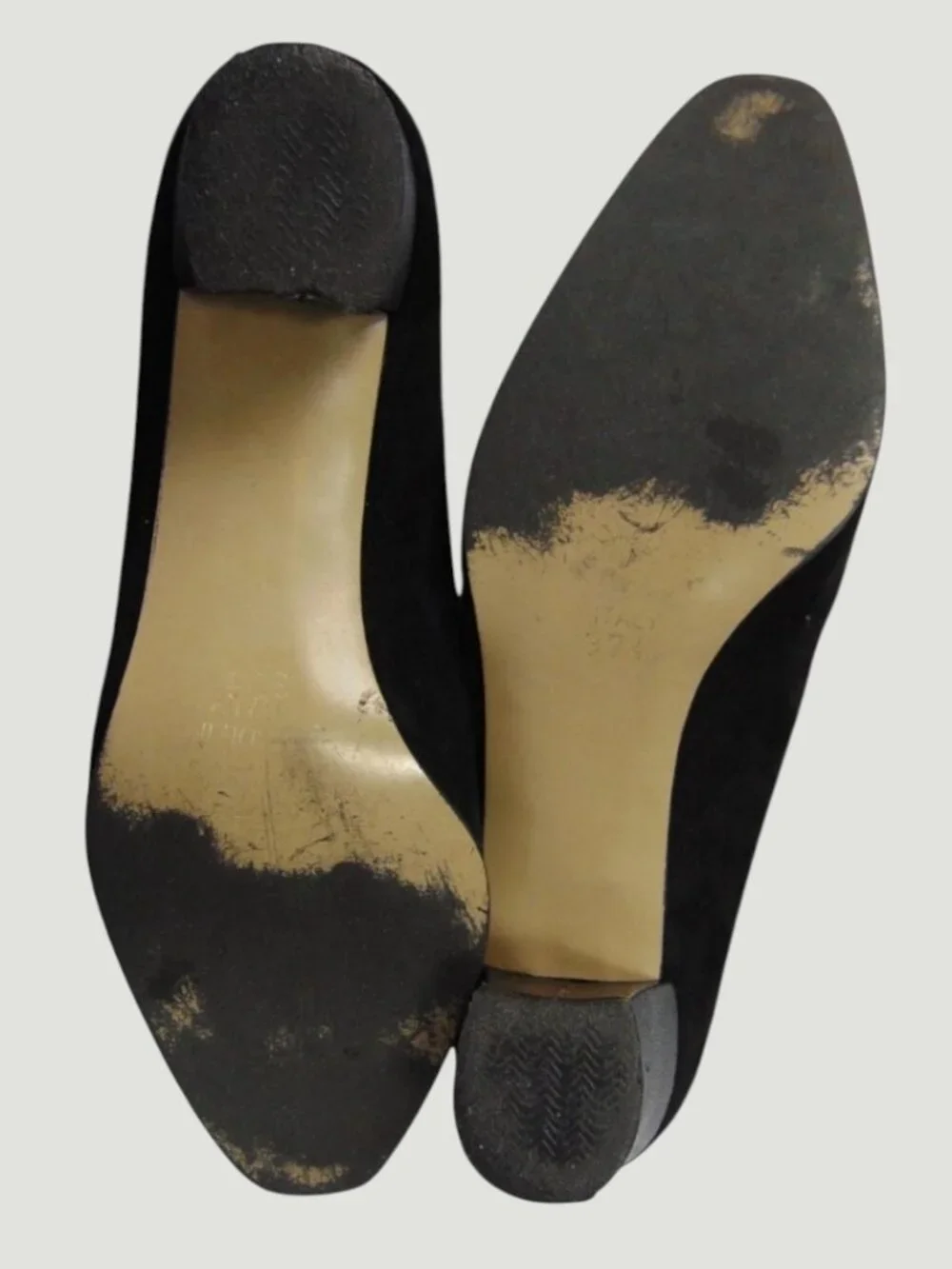Vintage Alberto Gozzi Horsebit Heels Black Suede Italy 7.5 Gold Hardware